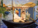 Monet malt in seinem Bootsatelier