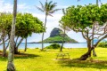 Blick von dem Kualoa Beach Park, Hawaii