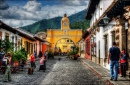 Cobblestone-Straße in Antigua, Guatemala