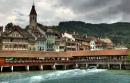 Thun Hafengebiet und Brücke, Schweiz