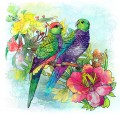 Papageie und Blumen