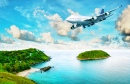 Düsenflugzeug über einer Tropischen Insel