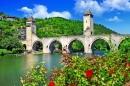 Der Pont Valentré, Cahors, Frankreich