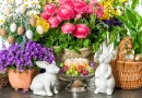 Oster Blumen, Eier und Hasen