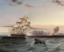 Amerikanische Fregatte und Kaperschiff