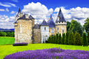 Mittelalterliche Burg mit Lavendelfeldern