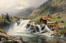 Norwegische Landschaft mit einer Wassermühle
