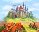 Mittelalterliche Burg und kleine Stadt
