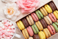 Bunte Macarons und Marshmallow
