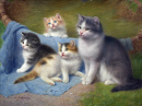 Mutter mit ihrem drei Kätzchen
