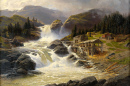Norwegischer Wasserfall mit Sägemühle