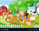 kids-and-farm-animals-in-the-farm-vector-18006030