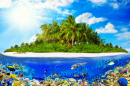 Tropische Insel mit Korallen und Fischen