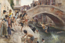 Personen an einem venezianischen Canal