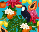 Tukan und exotische Früchte
