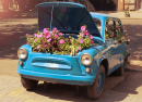 Retro Auto mit Blumen