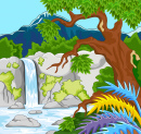 Landschaft mit einem Wasserfall