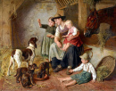 Mutter und Kinder in einem Stall