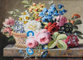Stillleben mit Blumen und Korb