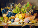 Stillleben mit Pfirsichen und Trauben