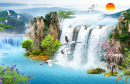 Orientalische Landschaft mit Wasserfall