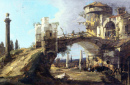 Capriccio: Ruinierte Brücke mit Figuren