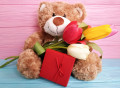 Teddybär mit Tulpen
