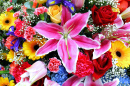 Buntes Bouquet mit rosa Lilien