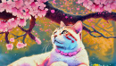 Flauschige Katze mit Kirschblüten