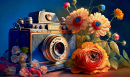 Retro-Fotokamera und frische Blumen