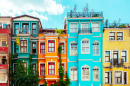 Bunte Häuser im Stadtteil Balat, Istanbul