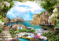 Collage mit Häusern von Venedig und Wasserfällen