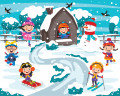 Lustige Kinder, die im Winter spielen
