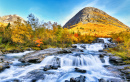 Herbstbäume und ein Wasserfall