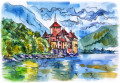 Genf, Schweiz, Aquarell