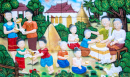 Sandsteinschnitzerei in einem thailändischen Tempel