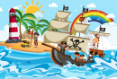 Insel und Piratenschiff