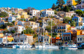 Blick auf den Hafen, Insel Symi, Griechenland