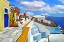 Bunte Straßen des Dorfes Oia, Insel Santorini