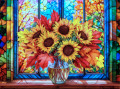 Sonnenblumen und Buntglas