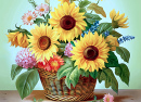 Strauß Sonnenblumen in einem Korb