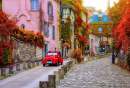 Gemütliche Straße in Montmartre, Paris, Frankreich