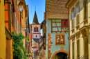 Fachwerkhäuser in Riquewihr, Frankreich
