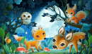 Tiere im Wald bei Nacht