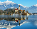 Lake Bled in Slowenien an einem frostigen Wintertag