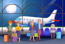 Senior-Touristen am Flughafenterminal Illustration