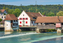 Mittelalterliche Überdachte Brücke in Bremgarten, Schweiz