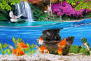 Wunderschöne Collage mit Goldfischen
