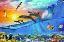 Leaping Dolphins gegen den Sonnenuntergang