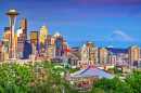 Blick auf die Innenstadt von Seattle bei Dusk, WA, USA